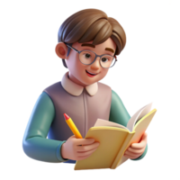 magnificent modern Student Studying with Textbook and Highlighter Transparent Background premium png