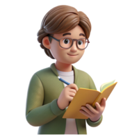 impressive artistic Student Taking Notes in Notebook Transparent Background genuine png