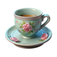 vibrant rustic Teacup and Saucer Cutout with Floral Design detailed png