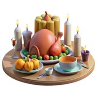 vibrant artistic Thanksgiving Table Setting with Turkey Platter Cutout authentic png
