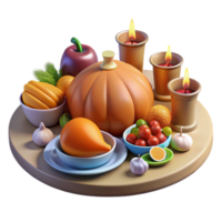 elegant artistic Thanksgiving Table Setting with Turkey Platter Cutout png