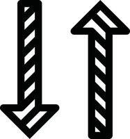 Simple illustration of upward and downward arrows symbolizing contrasting directions, choices, navigation, and movement in a clear and bold graphic format. vector
