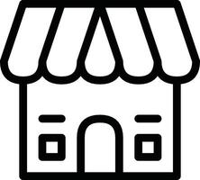 Illustration Of A Storefront With Awning In Minimalist Black Outline Style. vector