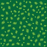 A green background with many leaves scattered around. The leaves are of different sizes and shapes, creating a sense of depth and movement vector