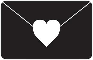 A minimalistic icon of a black envelope with a white heart, representing sentiments of love, affection, and meaningful communication. Suitable for themes involving romance, relationships vector