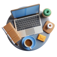serene modern Top View of Workspace with Laptop and Phone Isolated Element professional png
