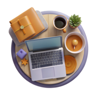 beautiful contemporary Top View of Workspace with Laptop and Phone Isolated Element png