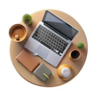 serene modern Top View of Workspace with Laptop and Phone Isolated Element png