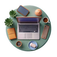 beautiful abstract Top View of Workspace with Laptop and Phone Isolated Element high resolution png