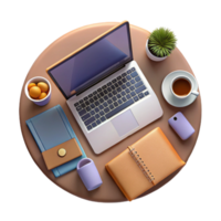 impressive modern Top View of Workspace with Laptop and Phone Isolated Element detailed png
