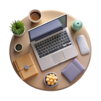 extraordinary modern Top View of Workspace with Laptop and Phone Isolated Element premium png