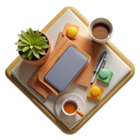 impressive vintage Top View of Workspace with Laptop and Phone Isolated Element detailed png