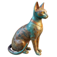 impressive abstract Egyptian Cat Statue Bronze Finish Side View Transparent Background high quality png