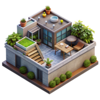 serene creative Urban Rooftop Garden Aerial View Transparent Background high resolution png