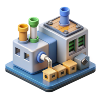 beautiful minimalist Factory Automation System Isometric View Transparent Background exclusive png