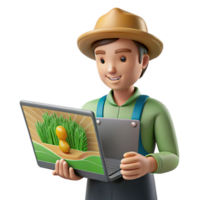 extraordinary minimalist Farmer Analyzing Crop Data on Tablet Transparent Background high resolution png