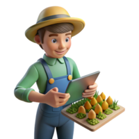 stunning minimalist Farmer Analyzing Crop Data on Tablet Transparent Background png