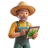 elegant contemporary Farmer Analyzing Crop Data on Tablet Transparent Background premium png