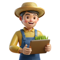 beautiful rustic Farmer Holding Tablet Computer in Field Close Up Transparent Background png