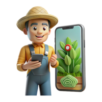 wonderful modern Farmer Monitoring Crop Growth on Smartphone Transparent Background premium png