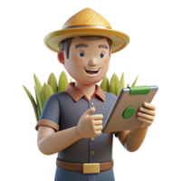 magnificent minimalist Farmer Monitoring Crop Health with Handheld Device Transparent Background Cutout png