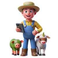 beautiful rustic Farmer Monitoring Livestock Health with Smart Tags Transparent Background detailed png