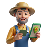 dramatic rustic Farmer Using Precision Agriculture App Transparent Background high quality png