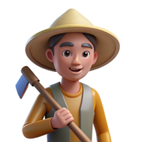 serene modern Farmer with Hoe Side View Transparent Background detailed png