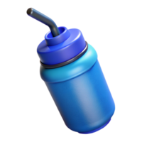 wonderful rustic Water Bottle with Straw Blue Cutout Transparent Background premium png