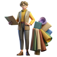 magnificent modern Fashion Designer with Sketches and Fabric Swatches Isolated professional png