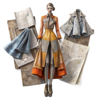 beautiful artistic Fashion Design Sketches on Paper Isolated premium png
