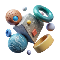 vibrant vintage Floating 3d Objects in Ar Space Transparent Background high quality png