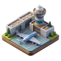beautiful minimalist Floating Airport Concept Art Isometric View Transparent Background authentic png
