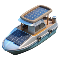 beautiful classic Floating Solar Farm Maintenance Boat Side View Transparent Background high resolution png