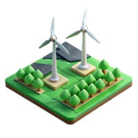 beautiful contemporary Wind Farm Aerial View Green Fields Transparent Background png