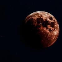 close-up view of a blood moon, showcasing intricate lunar textures and deep shadows, ideal for space astronomy enthusiasts. photo