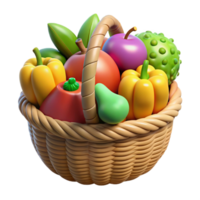 Fruits and Vegetables Basket Colorful Produce Transparent Background png