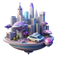 vibrant classic Futuristic Cityscape with Flying Cars Transparent Background high resolution png