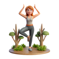 serene traditional Woman Doing Tree Pose in Forest Isolated high quality png