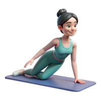 elegant traditional Woman Stretching on Yoga Mat Transparent Background detailed png