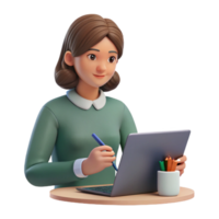 serene traditional Woman Taking Notes During Online Meeting Cutout Element authentic png