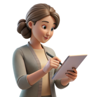 impressive creative Woman Using Tablet with Stylus Side View Transparent Background authentic png