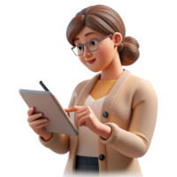 wonderful artistic Woman Using Tablet with Stylus Side View Transparent Background premium png