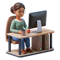 elegant artistic Woman Working on Desktop Computer Close Up Cutout high resolution png