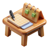dramatic classic Wooden Desk with Calendar and Pen Top View Transparent Background premium png
