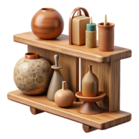 wonderful creative Wooden Shelf with Decorative Objects Isolated png