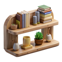 vibrant rustic Wooden Wall Shelf with Books and Decor Transparent Background high resolution png