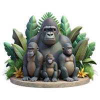extraordinary contemporary Gorilla Family Portrait Jungle Setting Isolated authentic png