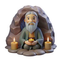 elegant abstract A wise old hermit meditating in a secluded cave, soft candlelight, zen style authentic png