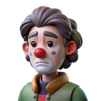 vibrant minimalist Portrait of a melancholic clown with smeared makeup and a single tear rolling down their cheek, dim, cool lighting, cinematic style original png